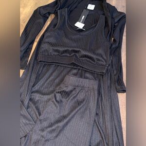 Fashion Nova Black Ribbed Three-Piece Set